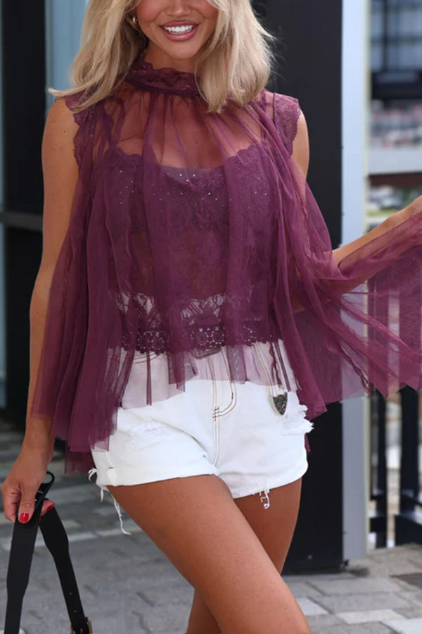 Light and Cute Tulle Lace Inner Wear High Neck Cape Top
