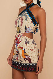 Tropical Print Halter Neck Resort Mini Dress