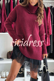 Breezy City Knit Turtleneck Long Sleeve Relaxed Sweater