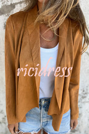 Solid Color Suede Lapel Long Sleeve Loose Coat