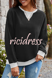 Fashionable Contrasting Color Loose Long-sleeved Casual Sweatshirt