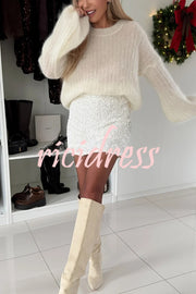 Polished Uptown Velvet Sequin High Rise Elastic Waist Mini Skirt