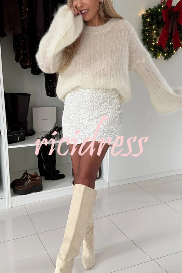 Polished Uptown Velvet Sequin High Rise Elastic Waist Mini Skirt