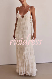 Passion and Romance Pleated Side Tie-up A-line Maxi Dress