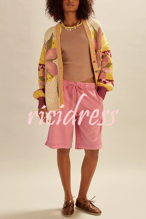 Floral Pattern Loose Long-sleeved Knitted Cardigan
