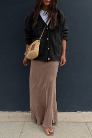 Solid Color V-Neck Button Casual Pocket Knit Cardigan