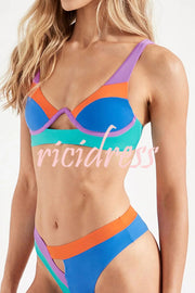 Winter Escape Colorblock Cutout Mid Rise Stretch Bikini Swimsuit