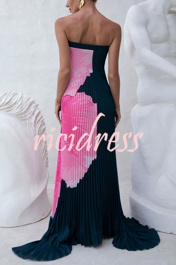 All about Her Pleated Floral Print Off Shoulder A-line Maxi Dress