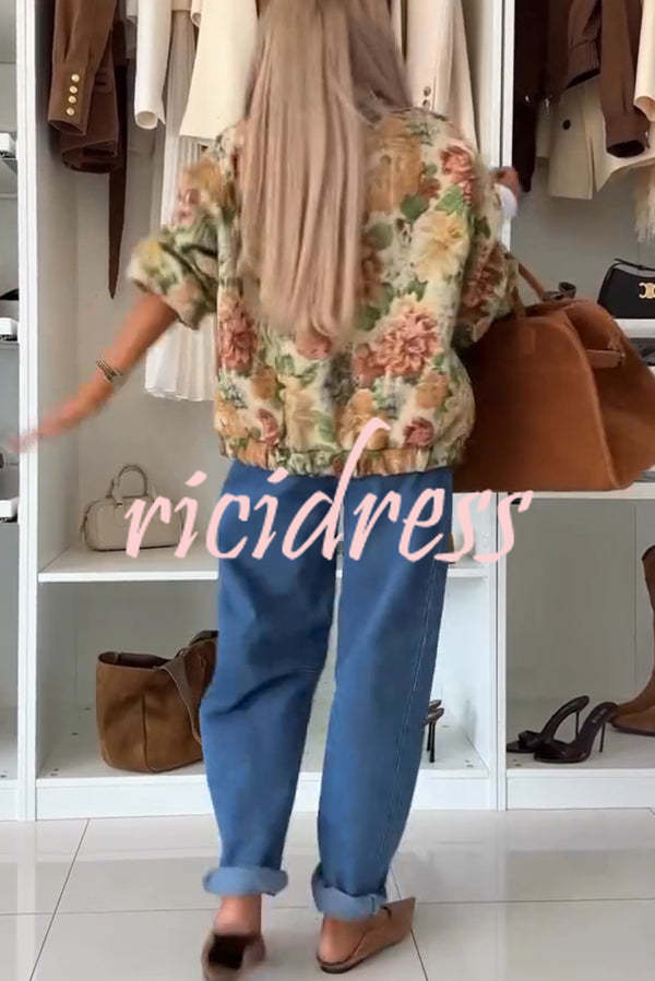 Floral Print Loose Long-sleeved Zip-up Jacket