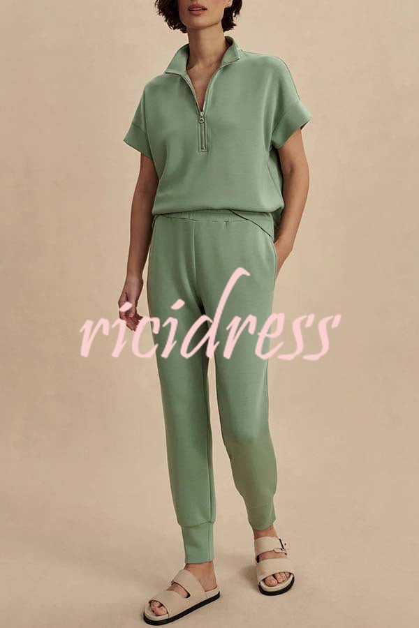 Sheridan Half-Zip Neck Short Sleeve Sweatshirt and Elastic Waist Pocket Jogger Set