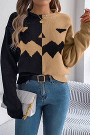 Halloween Pumpkin Contrast Color Long Sleeve Loose Sweater