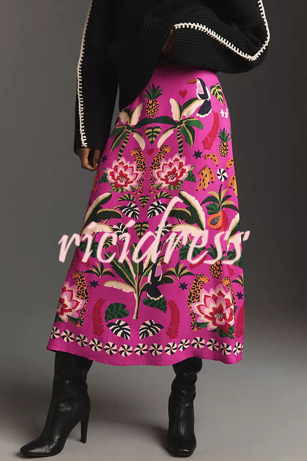Creative Tropical Rainforest Unique Print High Rise Midi Skirt