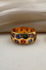Multicolor Diamond-studded Stainless Steel Ring