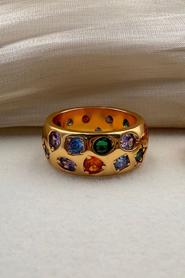 Multicolor Diamond-studded Stainless Steel Ring