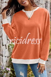 Fashionable Contrasting Color Loose Long-sleeved Casual Sweatshirt