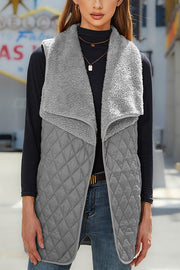 Fashion Plush Patchwork Sleeveless Pocket Vest Jacket