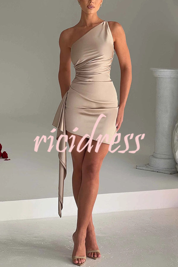 Sexy Slim Fit Backless One-shoulder Satin Mini Dress