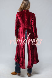 Vintage Velvet Long Loose Pocket Slit Coat