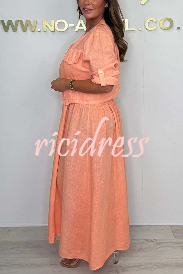 Solid Color Casual Short Jacket and Suspender Pleated Maxi Dress Set