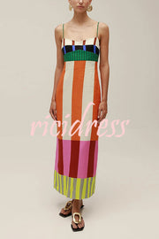 Beach Moment Linen Blend Unique Color Block Slip Maxi Dress