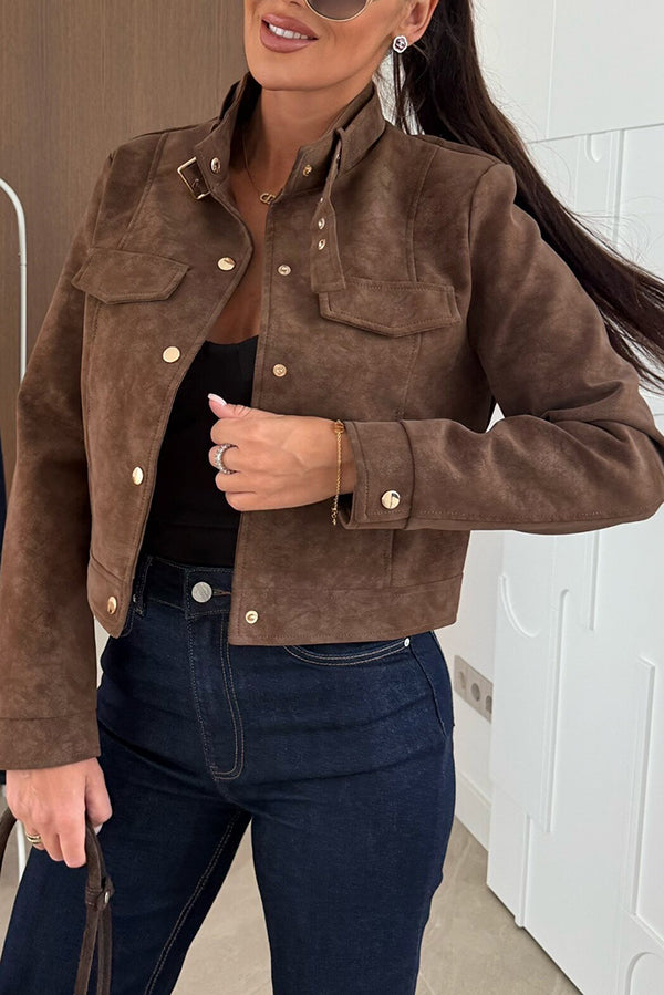 Fashionable Metal Button Long-sleeved Casual Short Jacket