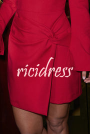 Social Season Square Neck Long Slit Neck Twist Warp Hip Mini Dress