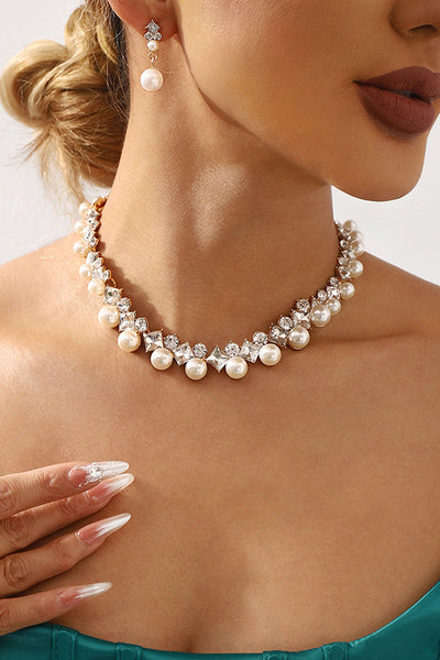 Elegant Baroque Alloy Necklace and Simple Pearl Earrings Jewelry Set