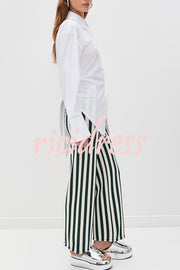 Fall for That Button Long Sleeve Open Back Tie Detail Blouse