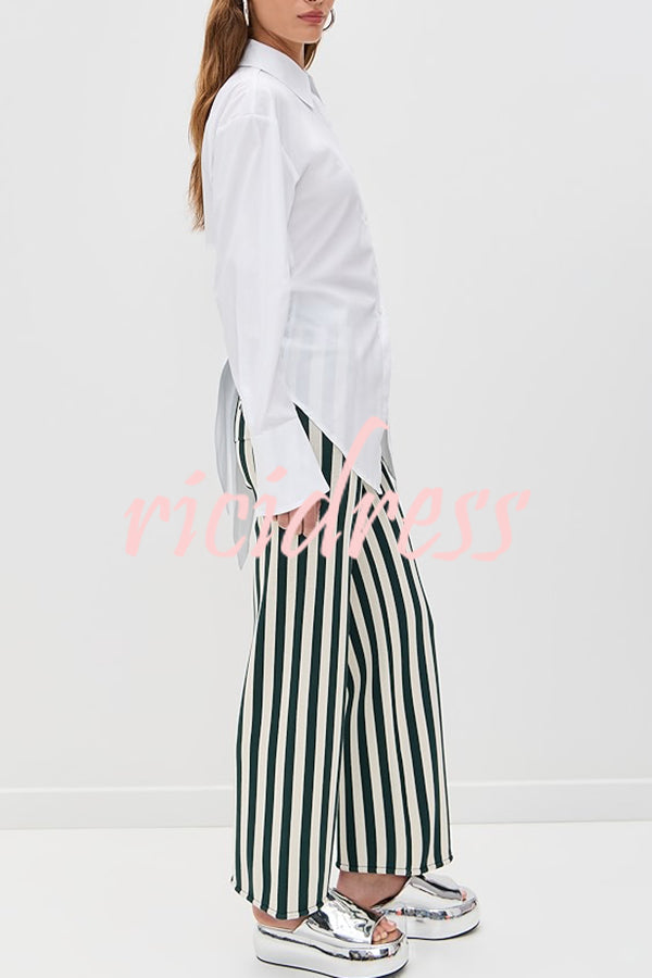 Fall for That Button Long Sleeve Open Back Tie Detail Blouse