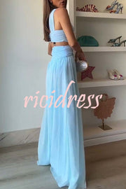 Graceful Modern Chiffon Twist Halter Neck Cutout Pleated Maxi Dress