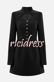 Elegant Long-sleeved Hollowed-out Button-down Slim-fit Mini Dress