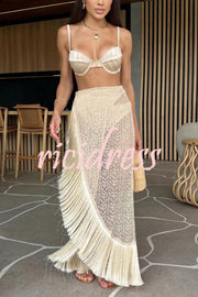 Solid High Waist Stretch Two-Piece Bikini and Fringed Cover Up Set