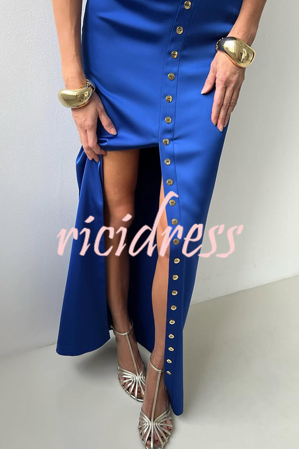 Solid Color Casual Sleeveless Crop Top and Elegant Button-down Maxi Skirt Set