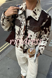 Fashionable Irregular Cow Pattern Lapel Short Jacket