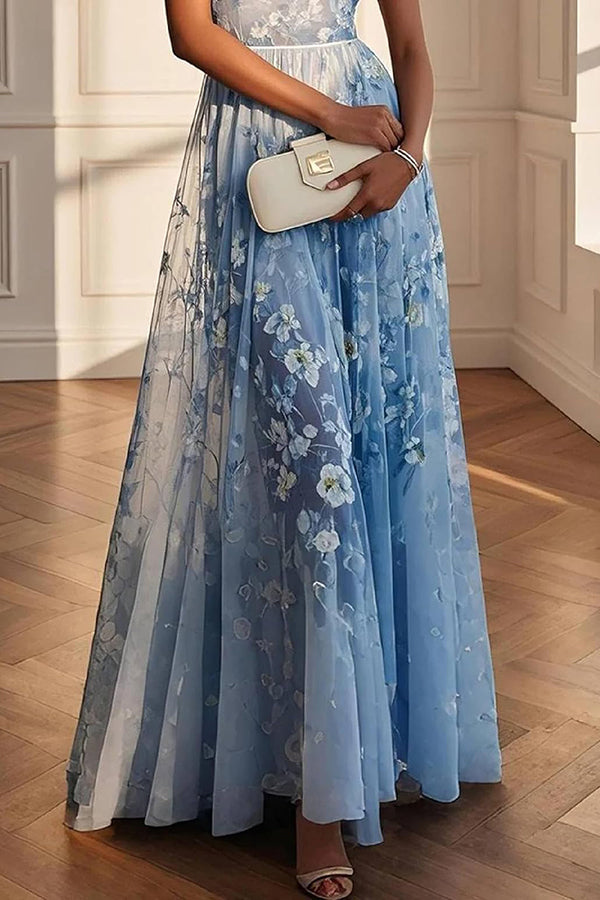 Floral Print V-Neck Sleeveless Elegant Maxi Dress