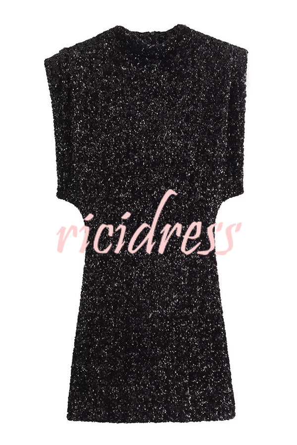 Fashionable Sequined Round Neck Sleeveless Slim-fit Mini Dress