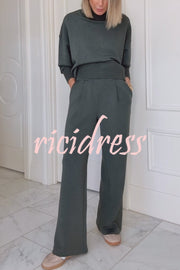 Barker High-Neck Long Sleeve Side Zipper Sweatshirt and Elastic Waist Pocketed Loose Pants Set