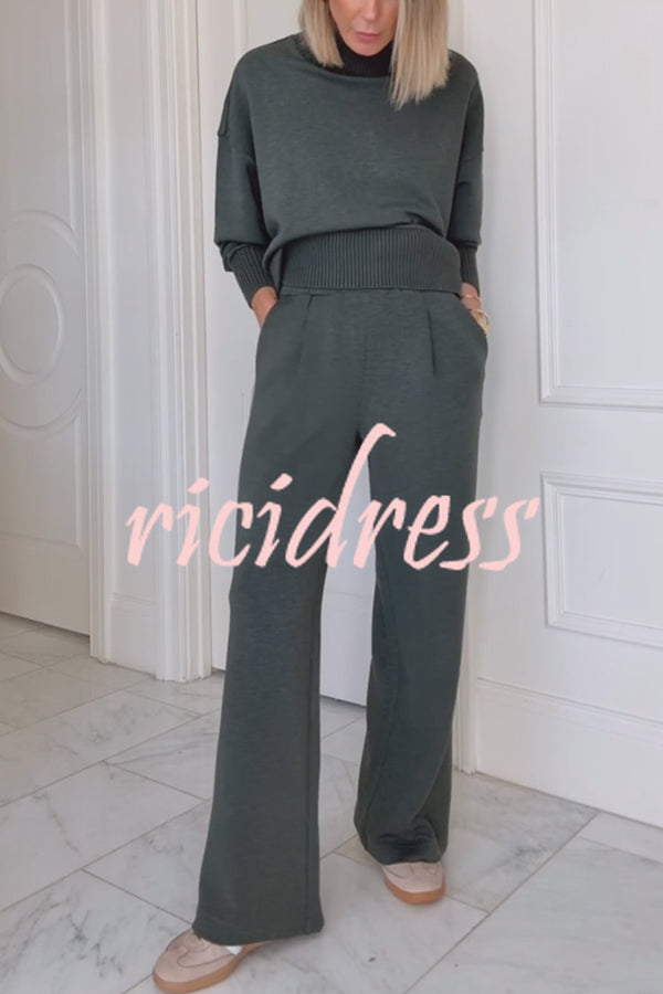 Barker High-Neck Long Sleeve Side Zipper Sweatshirt and Elastic Waist Pocketed Loose Pants Set