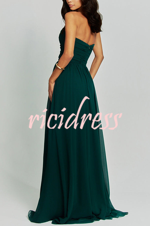 Romantic Party Chiffon Off Shoulder Sweetheart Neck Ruched Cape Maxi Dress