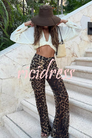 Minka Chiffon Leopard Elastic Waist Pocketed Loose Cargo Pants