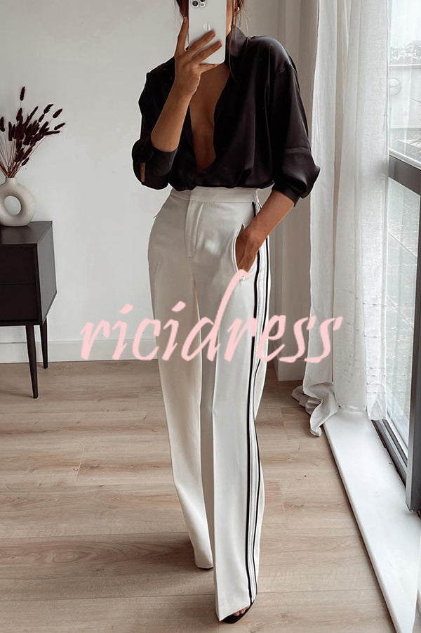 Stylish Contrast Striped Straight Pocket Pants