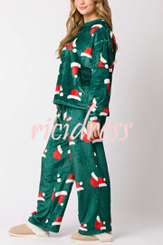 Christmas Printed Crew Neck Long Sleeve Top and Elastic Waist Loose Pants Set