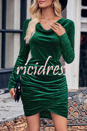 Dnoia Gold Sprinkled Solid Color Long Sleeved Mini Dress