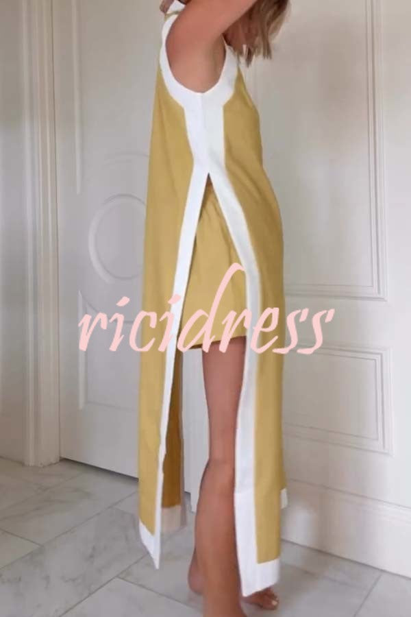 Ellie Contrast Color Sleeveless Midi Top and Elastic Waist Pocket Shorts Set
