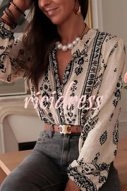Unique Print Long-Sleeved Button-Up Elegant Shirt