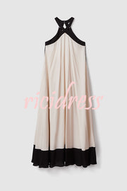 Nice and Classy Colorblock Cross Neck Pocketed A-line Maxi Dress