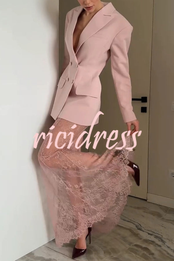 Solid Color Lapel Long Sleeve Waist Double-breasted Blazer