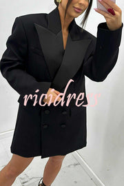 Chic Style Satin Lapel Button Up Long Sleeve Oversized Blazer