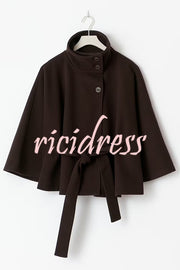 Fashionable Stand Collar Button Waist Tie Loose Cape