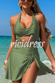 Fashionable Halterneck Waist Hollow Stretch One-piece Swimsuit